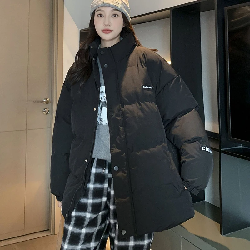 Winter Puffer Jackets Women Thicken Warm Cotton Solid Padded Coat Female 2023 Korean Fashion Unisex Oversized Loose Short Parkas