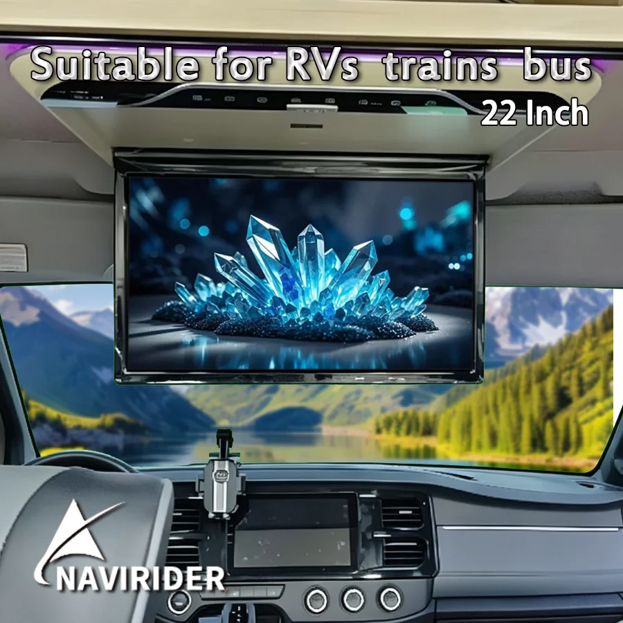 22Inch Car Overhead Flip‑down Screen Android13 Bluetooth FM Transmitter USB HDMI Input  Mirror Link RV Ceiling Screen
