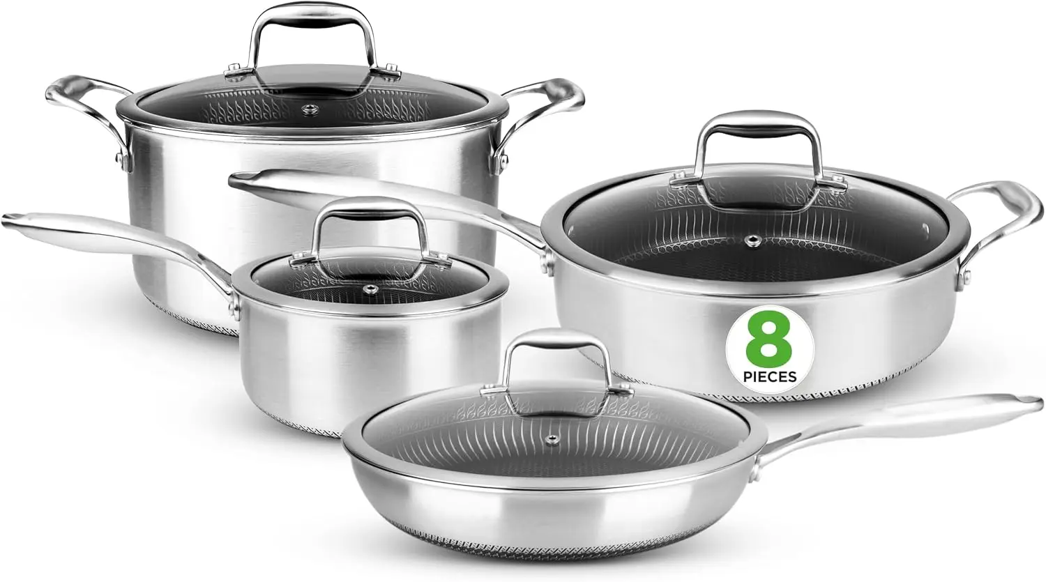 8-Piece Stainless Steel Triply Cookware Set with Non-Stick Coating, Pots and Pans Kitchenware Set, Kitchen Cookware