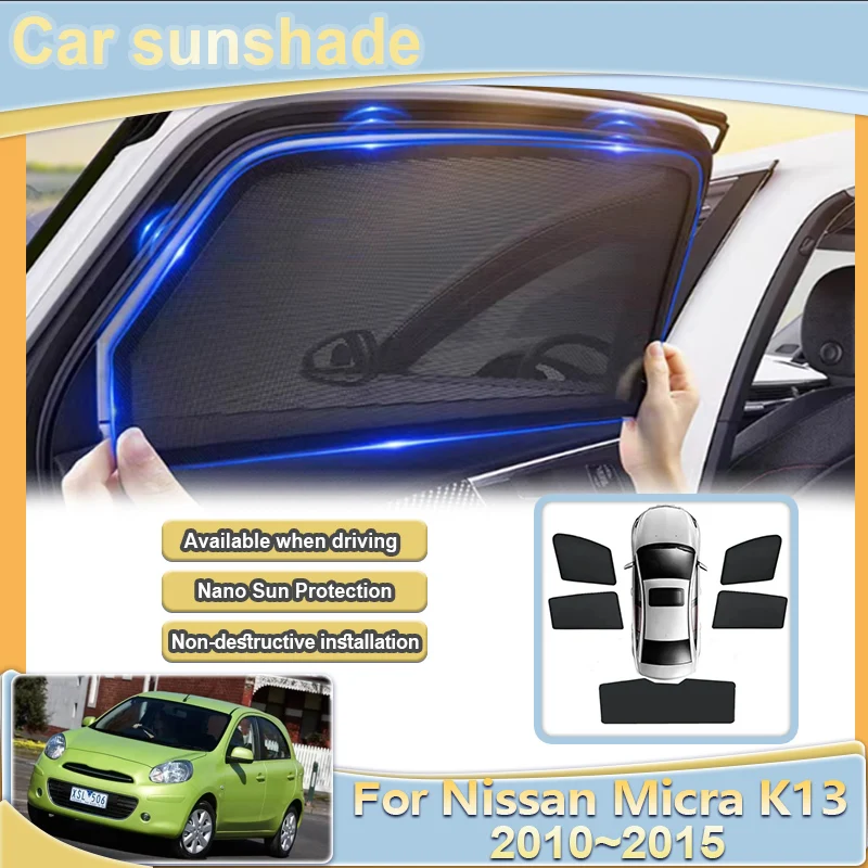 

Для Nissan Micra K13 March MK4 2010 ~ 2015 автомобильный сетчатый солнцезащитный козырек, боковой автомобильный солнцезащитный козырек, защита от ультрафиолета, занавеска на лобовое стекло, автомобильные аксессуары