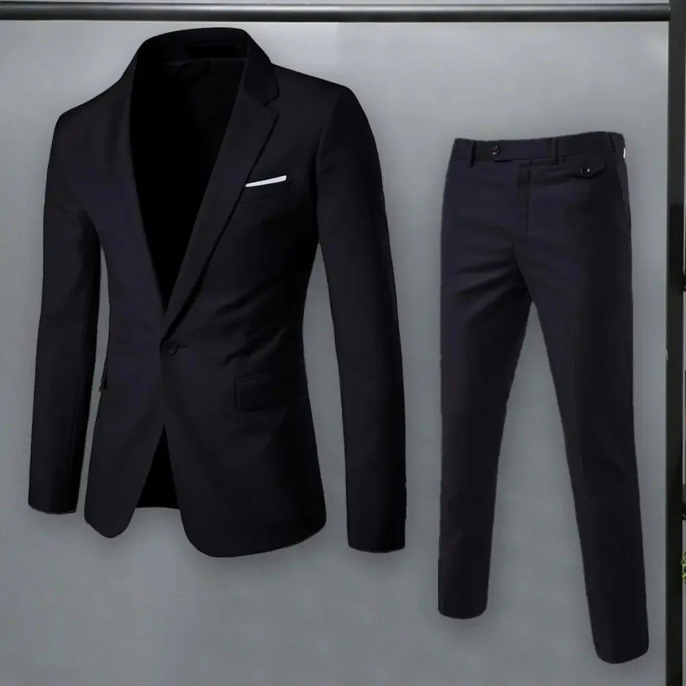 Heren Broek Set Heren Business Pak Stijlvolle Heren Business Pak Set Revers Single Knoop Jas Slim Fit Broek Met Zakken