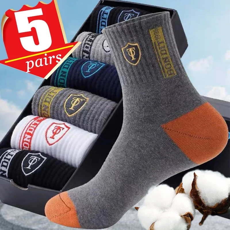 5 Pair Bamboo Fiber Autumn Winter Men Socks Breathable Cotton Sports Sock Breathable Deodorant Business Socks Plus Size 38-47