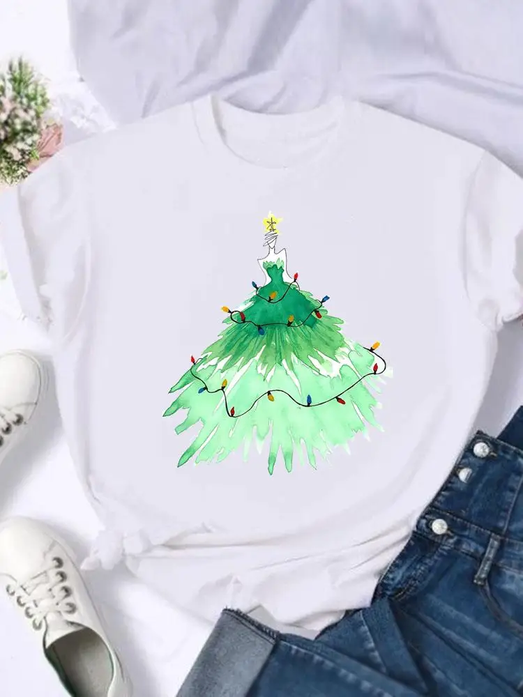 

Watercolor Lovely Cute 90s Merry Christmas Fashion Female Shirt Print T Top Women Holiday Clothing New Year T-shirts Graphic Tee