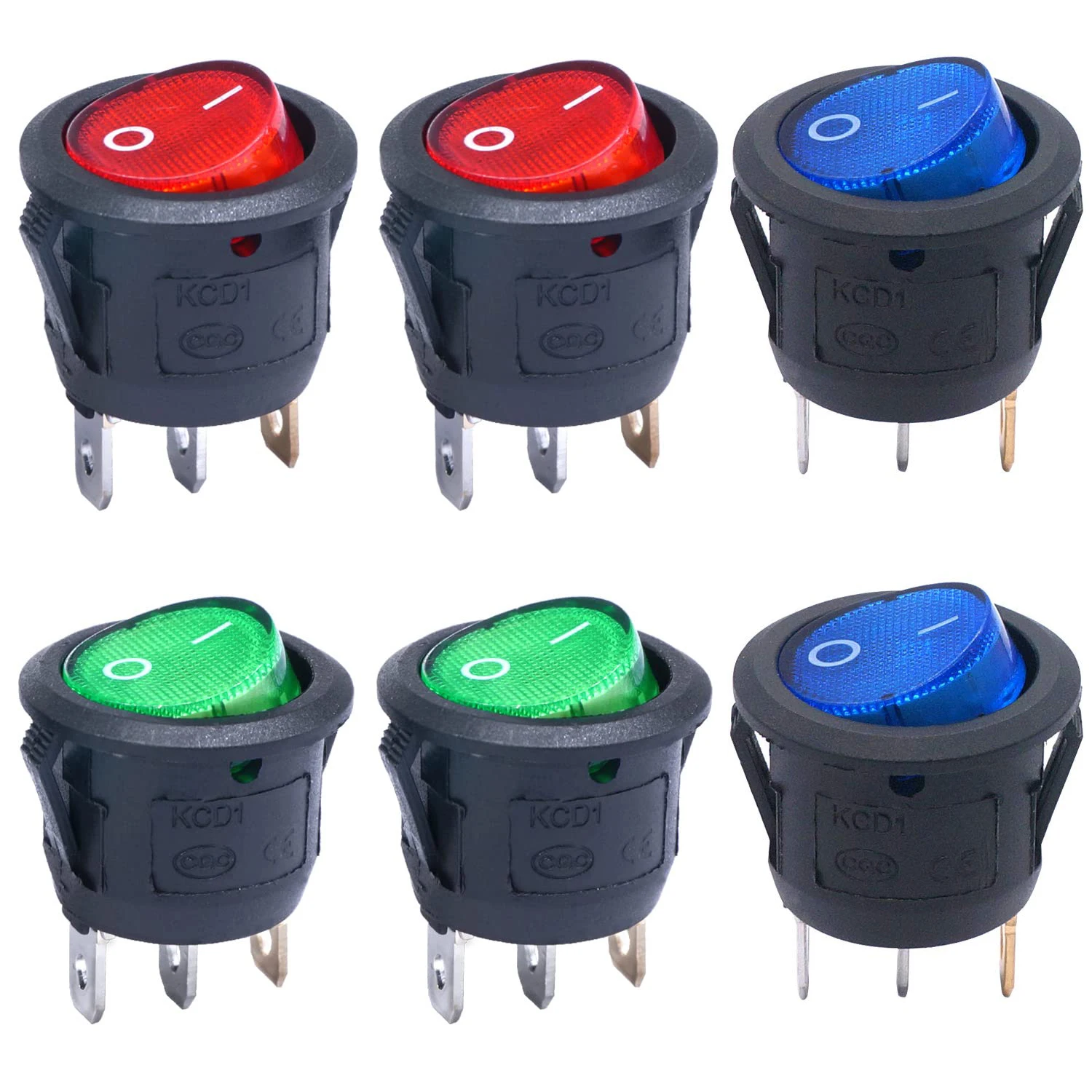 

10Pcs Snap-in AC110/120V Lighted Round Rocker Switch Illuminated Boat Toggle Power Switch Red Light SPST ON-Off 3 Pin AC 250V 6A