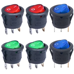 10Pcs Snap-in AC110/120V Lighted Round Rocker Switch Illuminated Boat Toggle Power Switch Red Light SPST ON-Off 3 Pin AC 250V 6A
