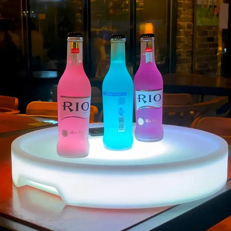 

Wholesale KTV Bar LED Luminous Tray Colorful Plastic Waterproof And Anti Drop Beer Wine Cocktail Round Non Slip Fruit Plate