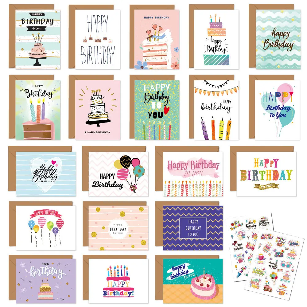 20pcs Happy Birthday Greeting Cards with Envelopes Birthday Party Invitation Cards For Kids Adults Handwritten Folded Cards