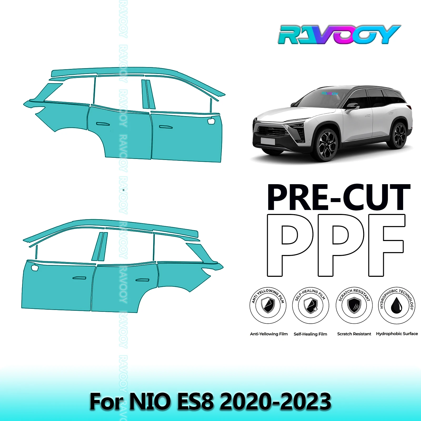 

For NIO ES8 2020-2023 8.5mil Clear Matte Pre-Cut PPF Door & A/B Pillar Kit TPU Paint Protection Film Set