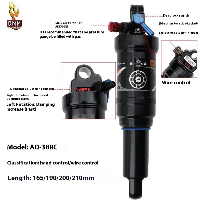 Dnm-Amortecedor de Motocicleta, Amortecedor Pneumático, Montanha Mole Cauda, Xc Rebound Shock, Ao-38rc