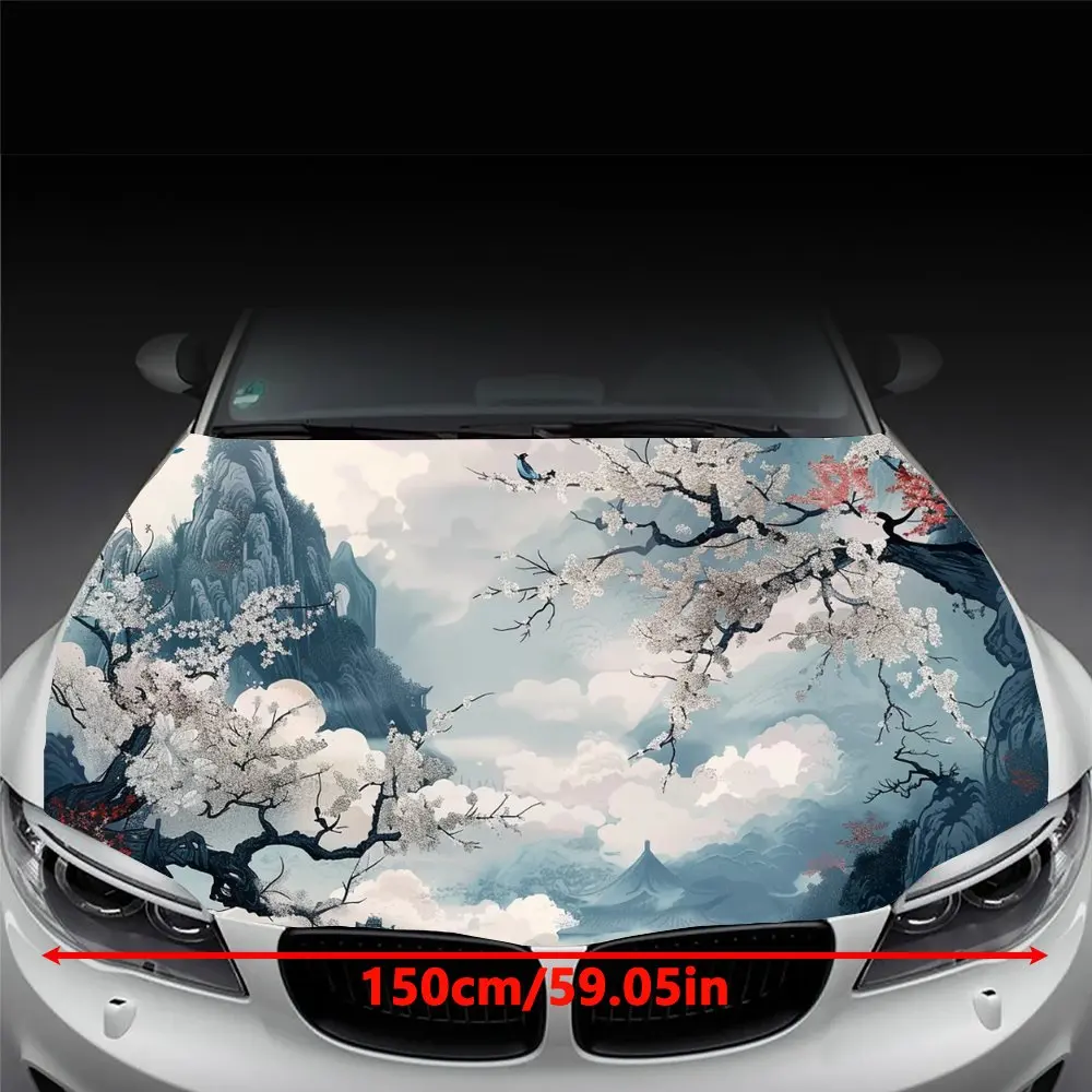 Plum Blossom Mountain Landscape Car Hood Wrap Color Vinyl Sticker Truck Graphic Bonnet Auto Accessories Decoration Decal Gift