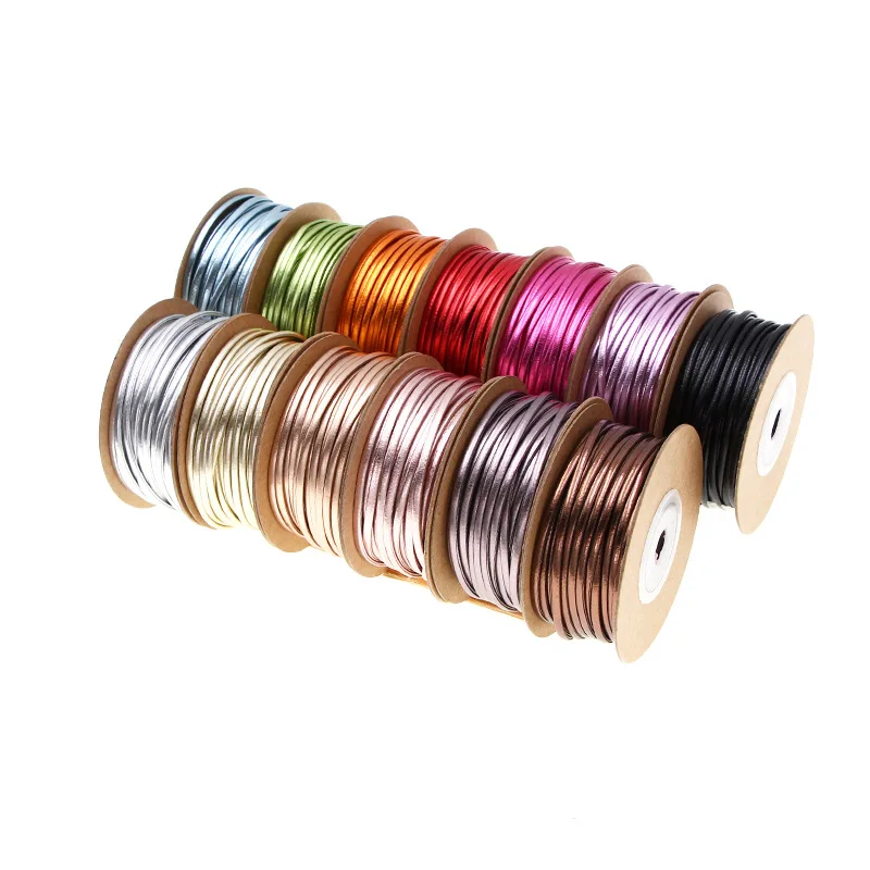 15m/roll Solid Color PU Leather Rope 2mm Width Shiny Braided Rope DIY Weaven Crafts Material Sewing Ribbon Handmade Supplies