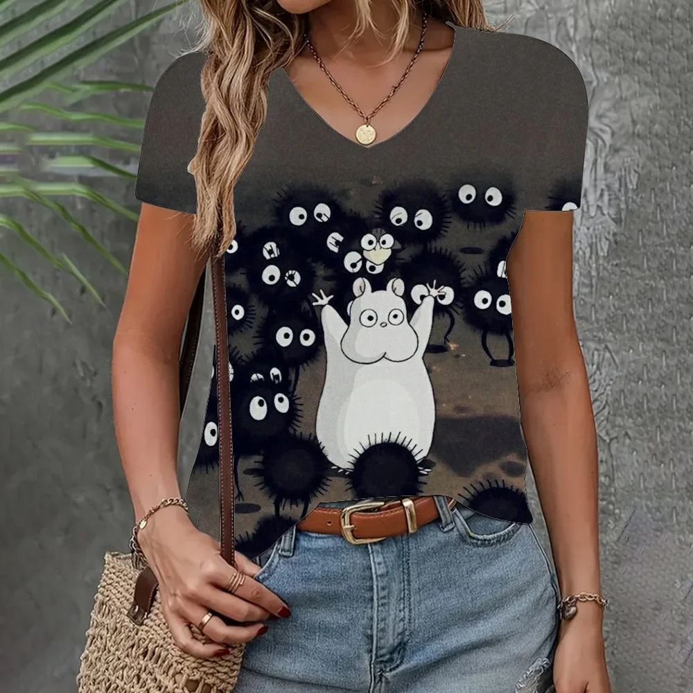 المرأة تي شيرت برقبة على شكل v ثلاثية الأبعاد طباعة قمة الموضة Y2k الشارع الشهير الصيف قصيرة الأكمام المرأة المتضخم التي شيرت Y2K تي شيرت المرأة