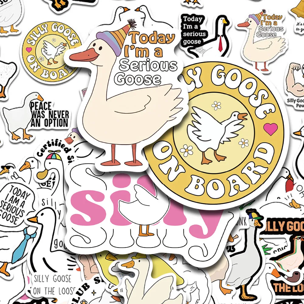 50pcs Silly Goose Stickers Funny Meme Goose Cute Cartoon Honk Quotes Decals for Laptop Phone Case Scrapbook Guitar Skateboard