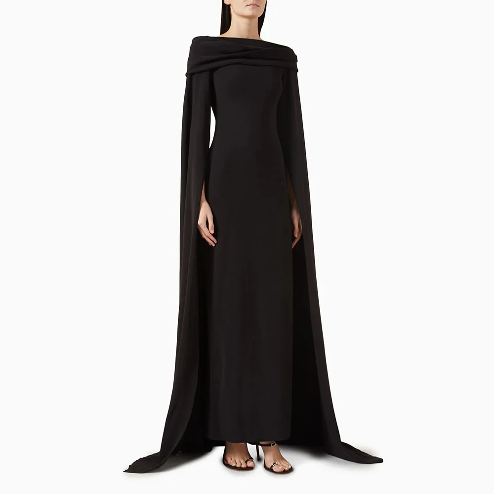 

Customized Column Prom Dress Off the Shoulder Cloak Sleeves Prom Gowns for Women Ankle Length Black Formal Party Dresses Maxi