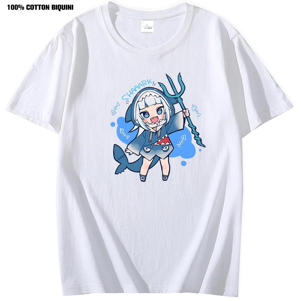 Mens Gawr Gura Little Shark Japanese T-shirt Summer Round Collar Short-Sleeved T Shirts Clothes Anime Streetwear Punk Clothes