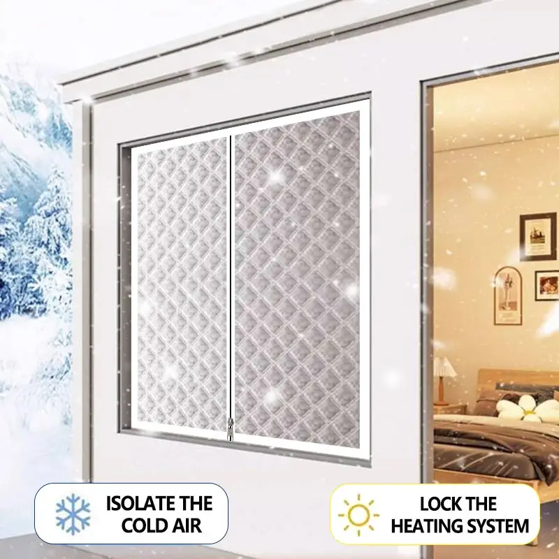 Schlafzimmer mit Verdunkelungsvorhängen aus Baumwolle, wind- und kältebeständige Isolierfolie, rautenförmiger weißer Reißverschluss, einfach zu installieren