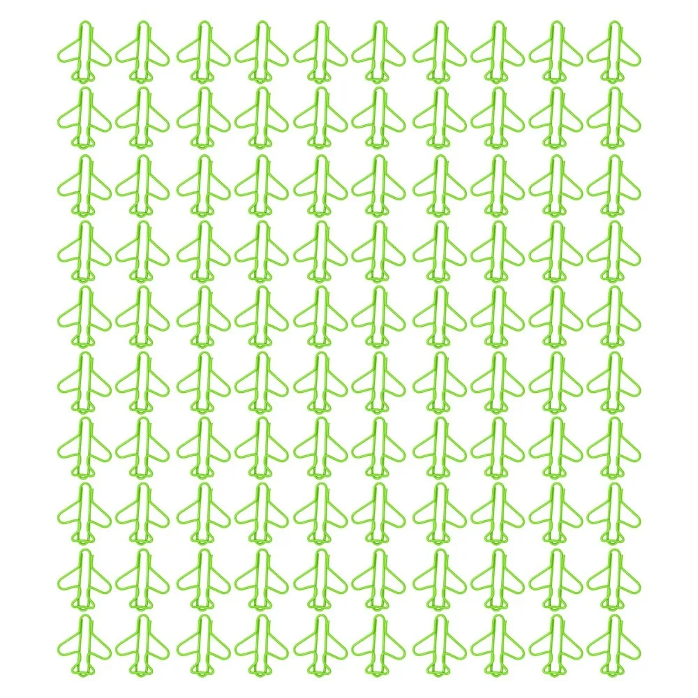 

100Pcs Blue/Green Cute Paper Clips Plane Shape Plastic Covered Wire Small Paper Clips Cute Design with Storage Box