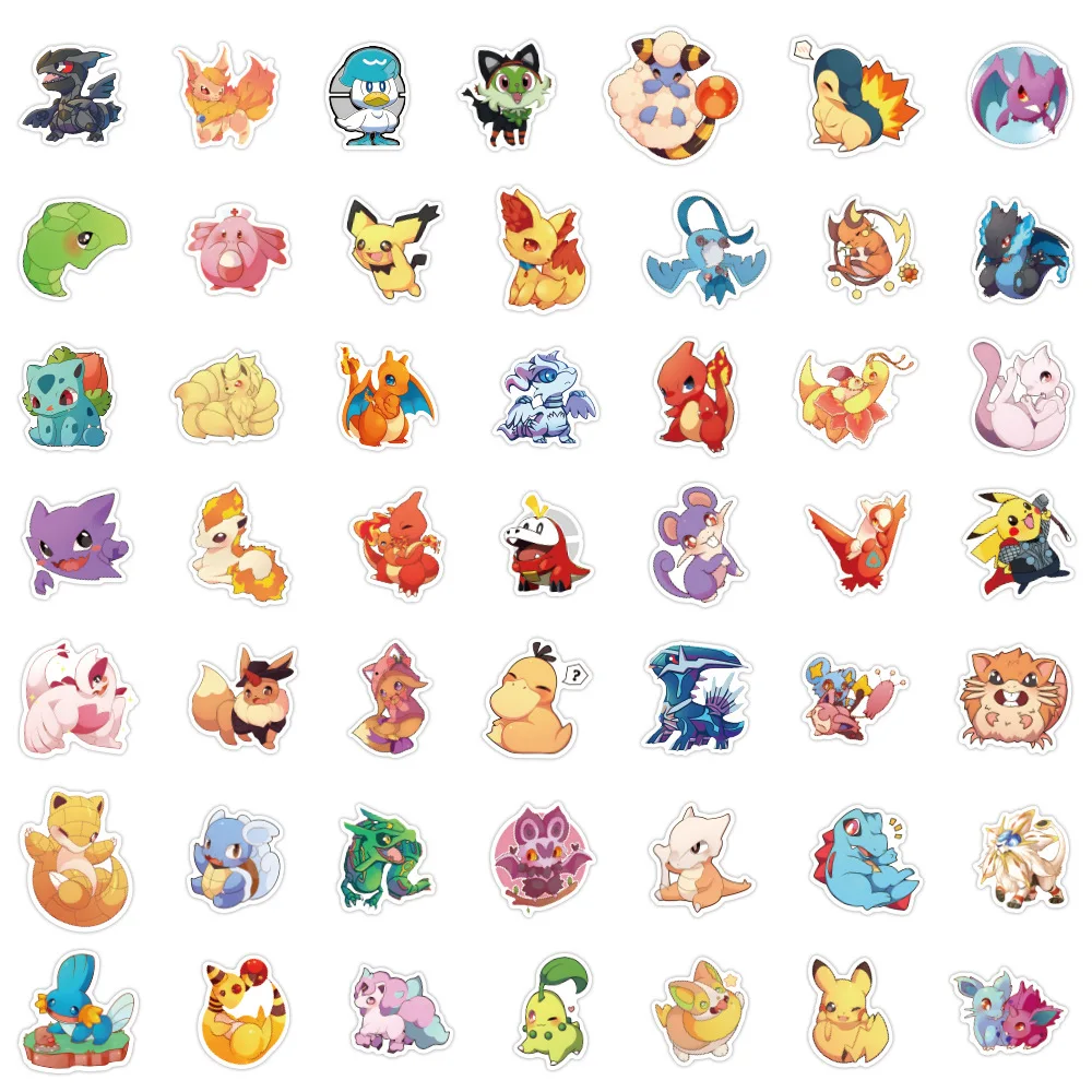 Mix Cute Pokémon Anime Game Adesivos para crianças, decalques dos desenhos animados, DIY, diário, mala, Scrapbook, telefone, laptop, adesivo, 10 pcs, 30 pcs, 50 pcs, 100pcs