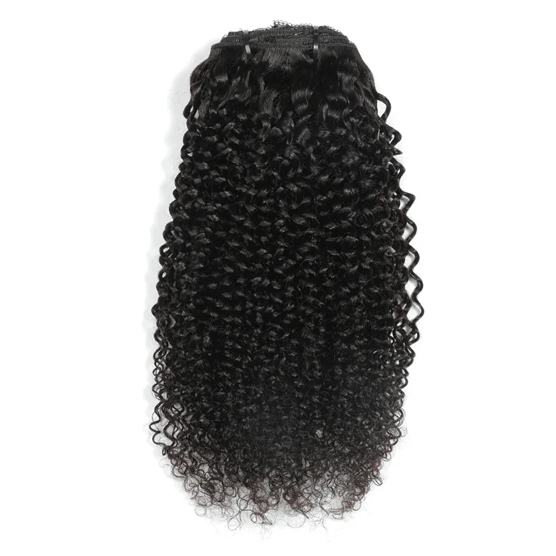 

A47F-Hair Wig Natural Curls Hair Clip In Hair Extensions Full Head Sets Afro Hair Curls Clip Ins Bundles Natural Black