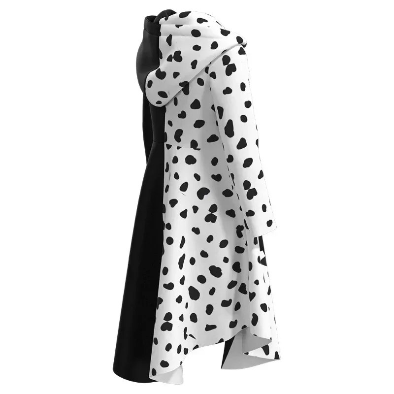101 Dalmatians Women Evil Madame Cruella De Vil Cosplay Costume Gown Black White Hoodie Dress Gloves Halloween Carnival Suit