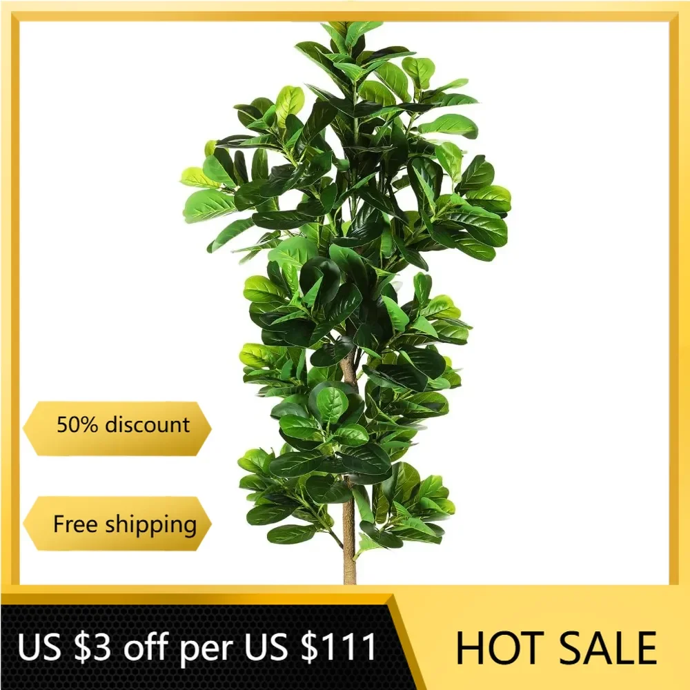 Artificial Plants,7.3ft Artificial Fiddle Leaf Fig Tree (87in) with Plastic Nursery Pot Faux Tree, Ficus Lyrata Fake Plant