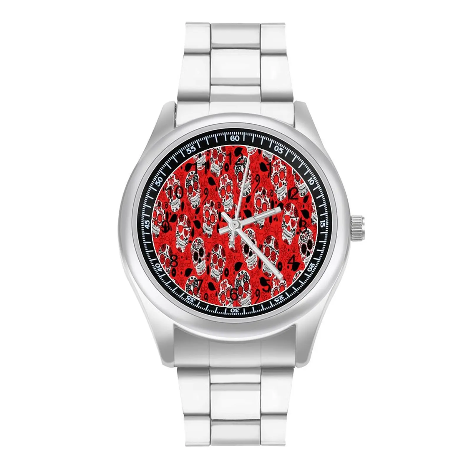 Sugar Skull Print Quartz Watch Red And White Business Neat Wrist Watches Stainless Design Design Girl Wristwatch