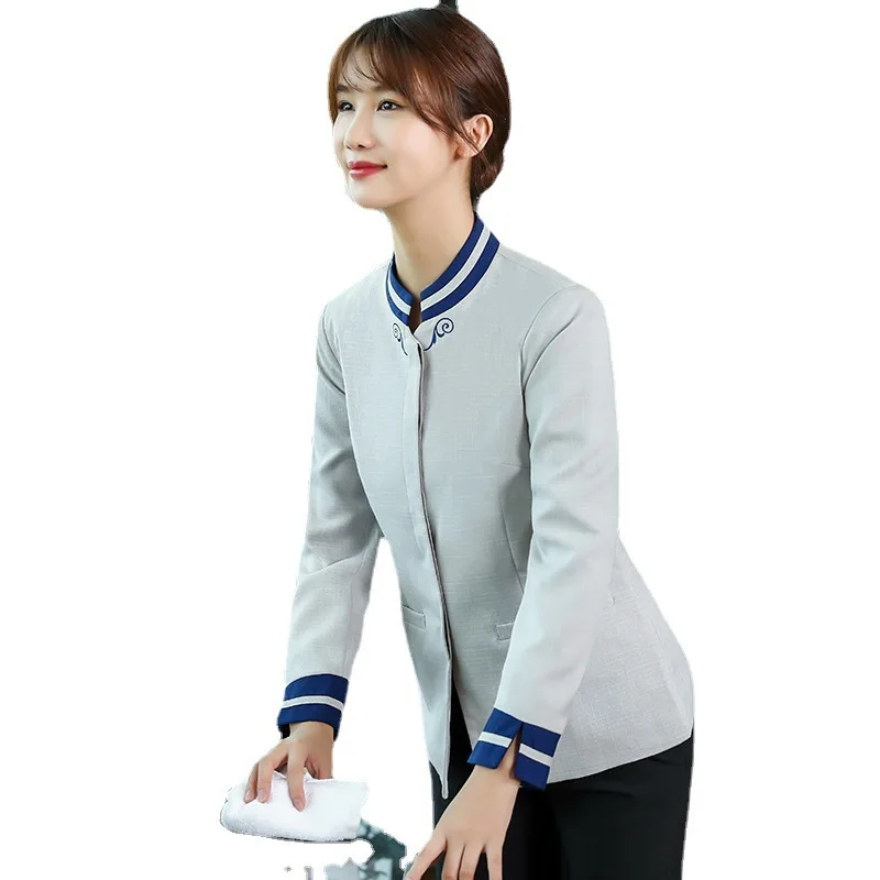 Cleaning Service Long Sleeve Autumn Winter Hotel Guest Room Cleaner Work Uniform Top Property Auntie Workwear Uniform