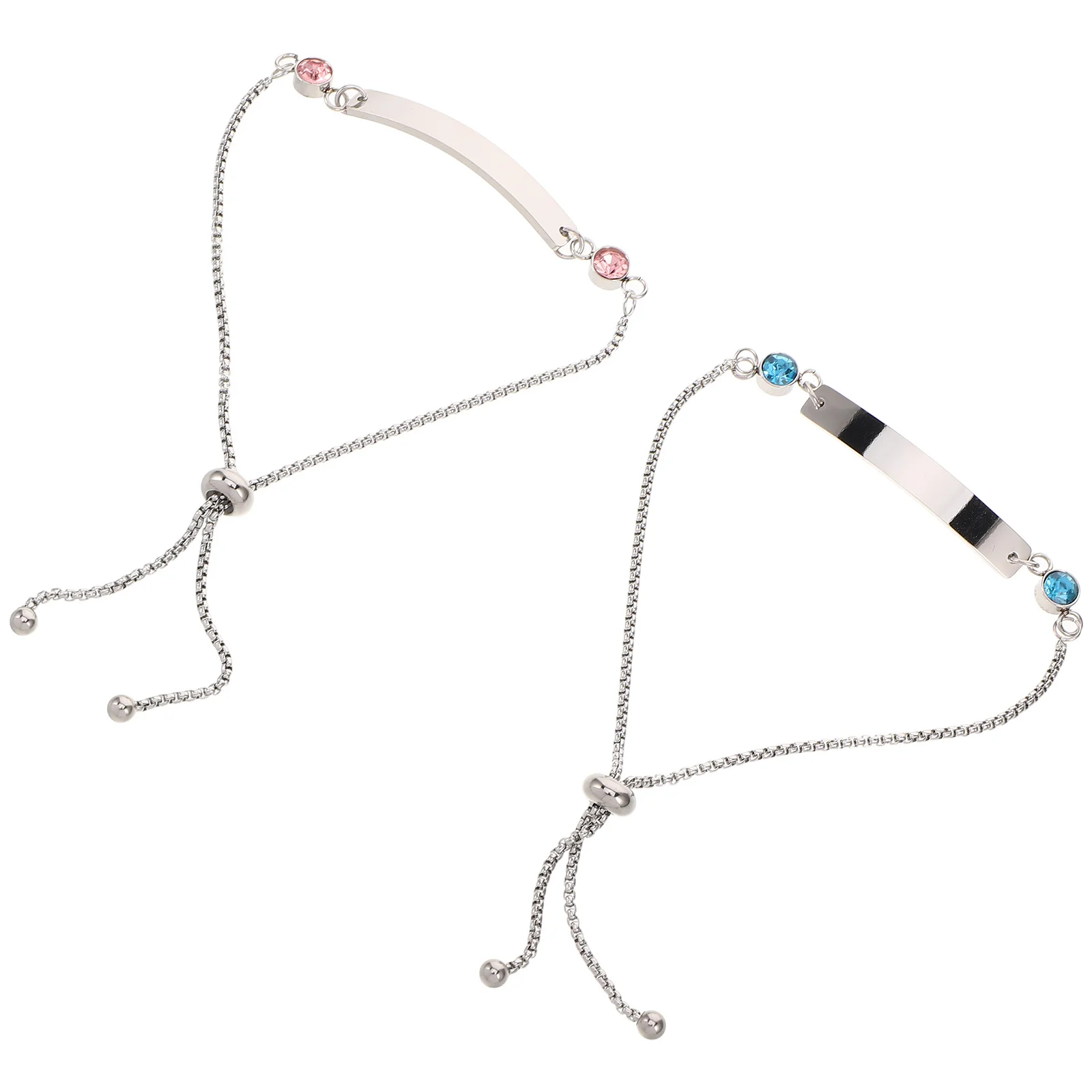 커플용 매칭 팔찌 2개, 스테인리스 스틸 조절 가능 각인 팔찌, 라인스톤 참 장식, 맞춤 제작 커플 팔찌