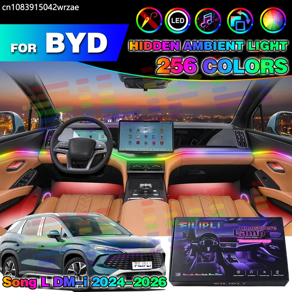 

6 in 1 For BYD Song L DM-i 2024-2026 Years Car Interior Ambient Lights Strips Breathing Lighting Kit App Control Auto LED strips