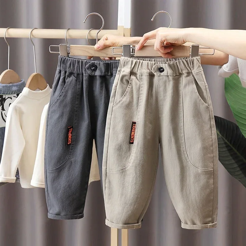 Autumn Kids Solid Cargo Pants Boys Casual Loose Sweatpants 1-7Y Young Children Cotton Clothing Spring Thin Girls Sports Trousers