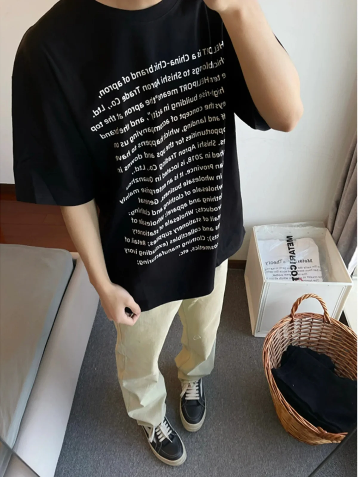 

Pure Cotton ort Sve T-irt Men's Small Collar 220g Heavyweight Summer Faion High Street Tagore Poem Collection