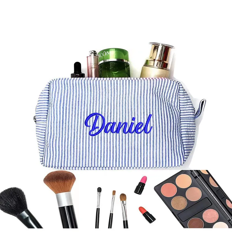 Personalized Large Capacity Striped Cosmetic Bag Custom Embroidered Logo Travel Simple Women's Storage Bag Gift