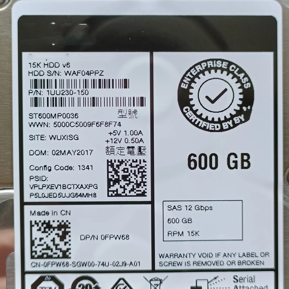 

Для Dell 0FPW68 600G SAS 15K 12G 2,5-дюймовый серверный жесткий диск ST600MP0036