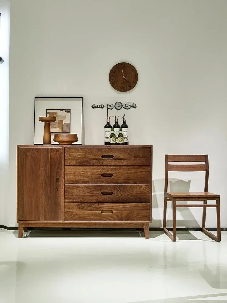 

B Multifunctional Household Solid Wood Side Cabinet Black Walnut Modern Simple Cabinet Light Luxury Tea Locker