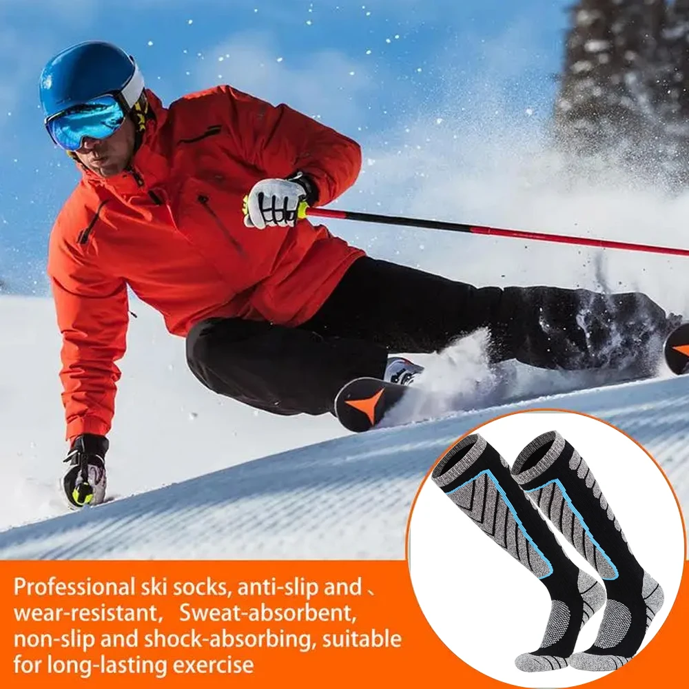 Kaus kaki Ski musim dingin wanita, 1 pasang stoking panjang termal Sporty setinggi lutut cocok untuk bersepeda, berlari, Ski, memanjat, Snowboarding