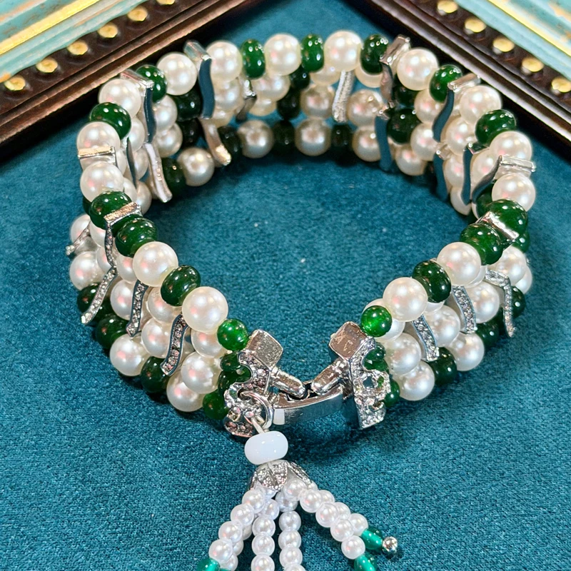 

Vintage Jewelry Luxury 2026 Pearl Bracelet Natural Stone Wide Retro Gold Plated 18k Wedding Accessories Handmade For Women