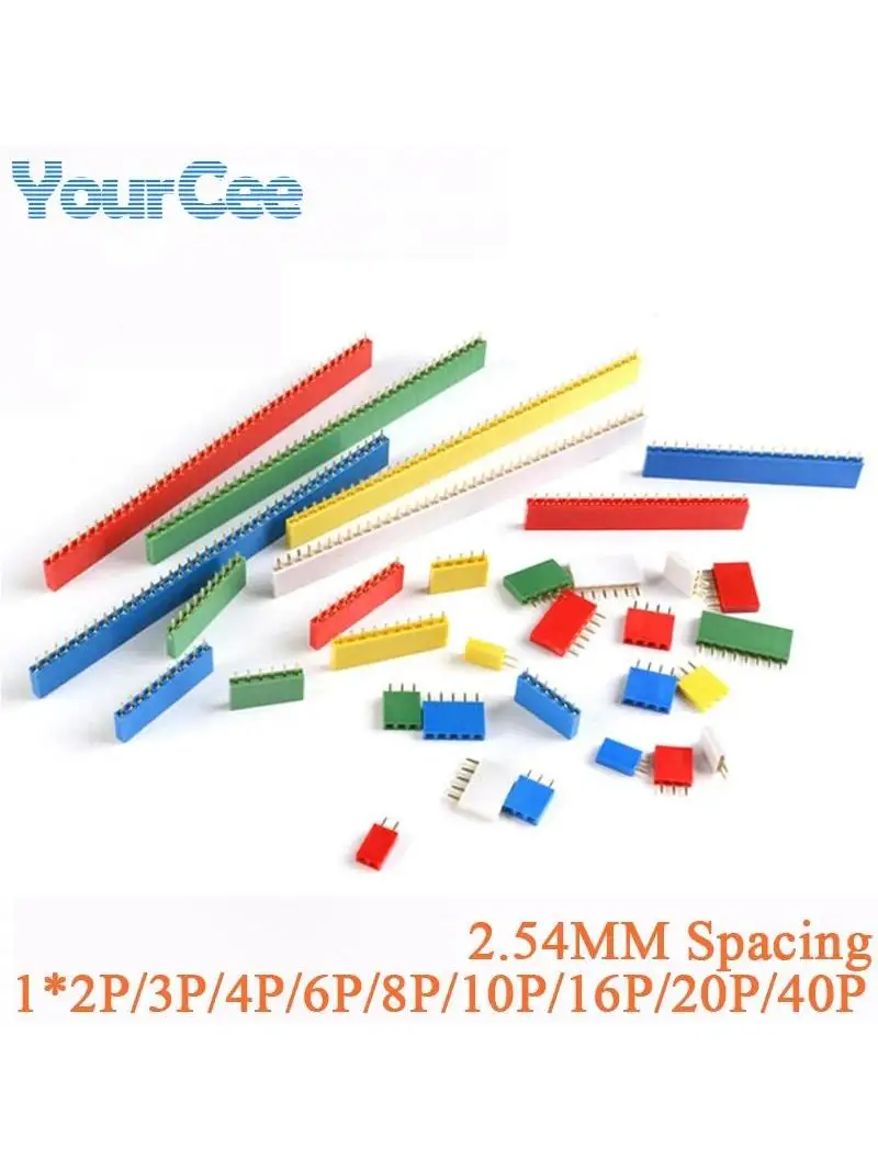 20 szt. Jednorzędowe gniazdo pinowe żeńskie 2.54mm 1*40P 20P 16P 10P 8P 6P 5P 4P 3P 2P Białe/Czerwone/Niebieskie Złącze Prosta Podstawa Igłowa — zdjęcie 2