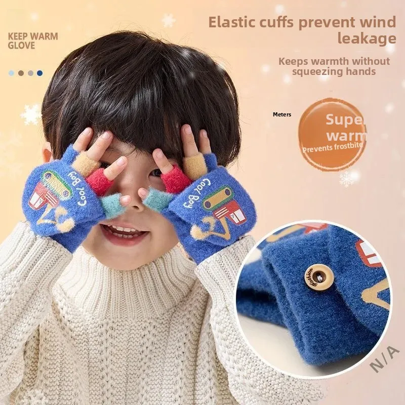 Warm Fingerless Flip Cover Gloves for Boys 2 Years Old Children Winter Small Kids Toddler Baby Autumn Winter Half Finger