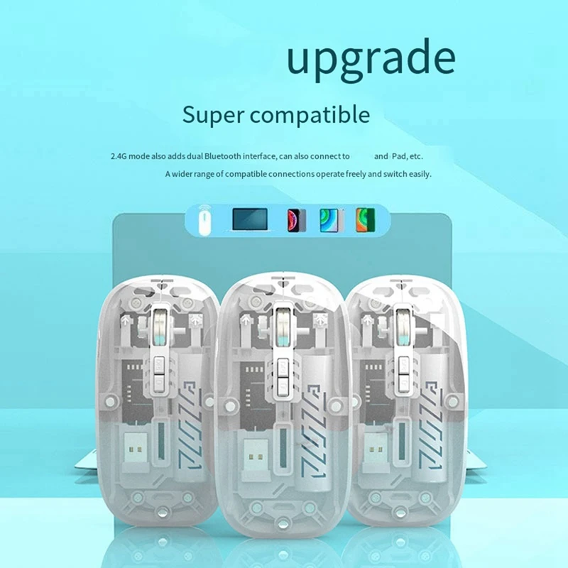 ABHU Прозрачная беспроводная мышь, двойной режим, 2,4G, Bluetooth, перезаряжаемая мышь, бесшумная беспроводная компьютерная мышь для ПК, ноутбука