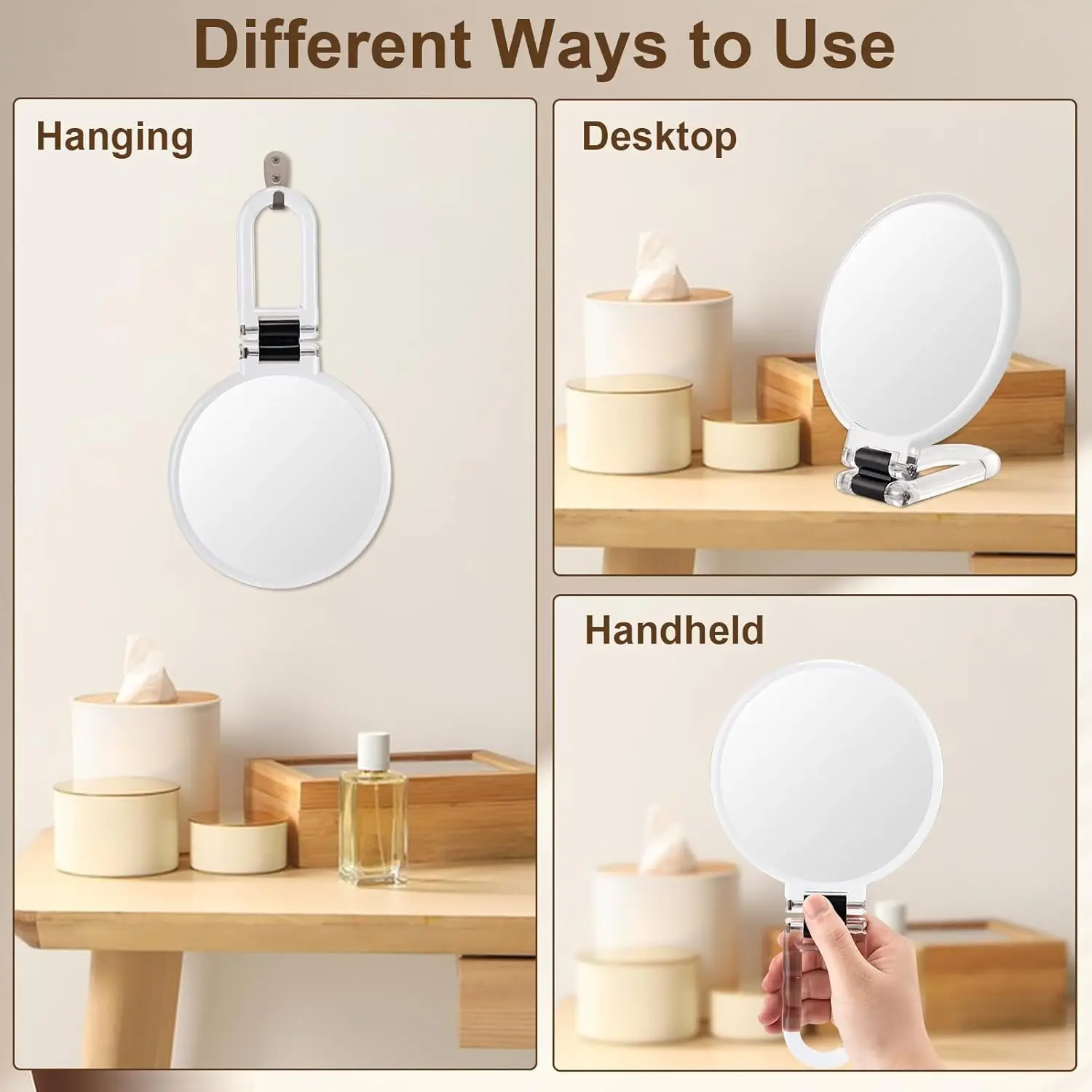 Espejo de mano con aumento 30X, espejo de maquillaje de viaje plegable de doble cara, Pedestal de rotación ajustable, espejo de tocador colgante/mano