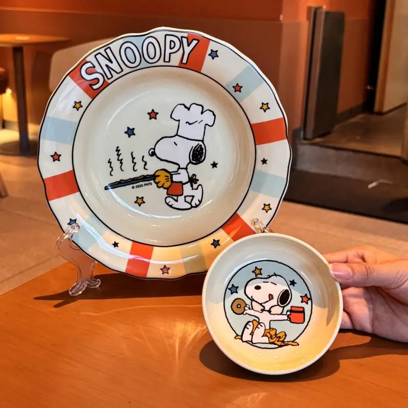 Cartoon Anime Snoopy Porcelain Saucers Round Ceramic Dinner Kawaii Kitchen Seasoning Dish Children's Birthday Gift Tablewares