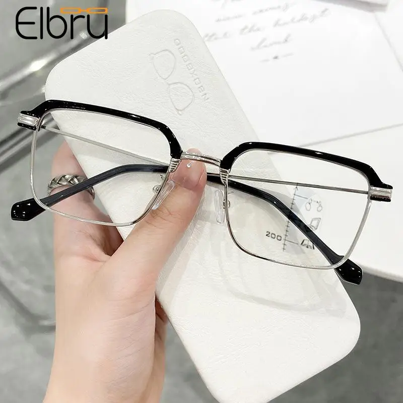 

Elbru Fashion Metal Multifocal Reading Glasses Women Men Progressive Multi-focus Anti Blue Light Presbyopia Eyewear Eyeglasses