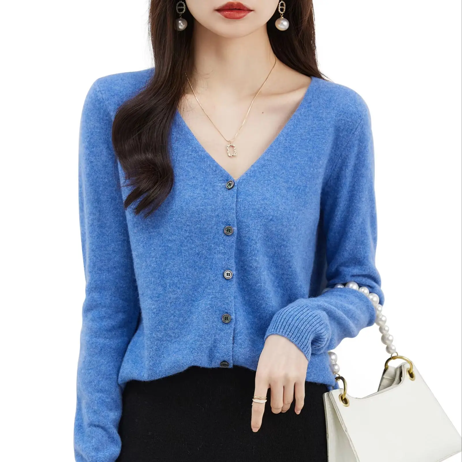 Cardigans for Women\'s Sweater 100% Merino Wool Cardigan Autunm Winter V Neck Vintage Soft Long Sleeve Knit Sweaters y2k Clothing
