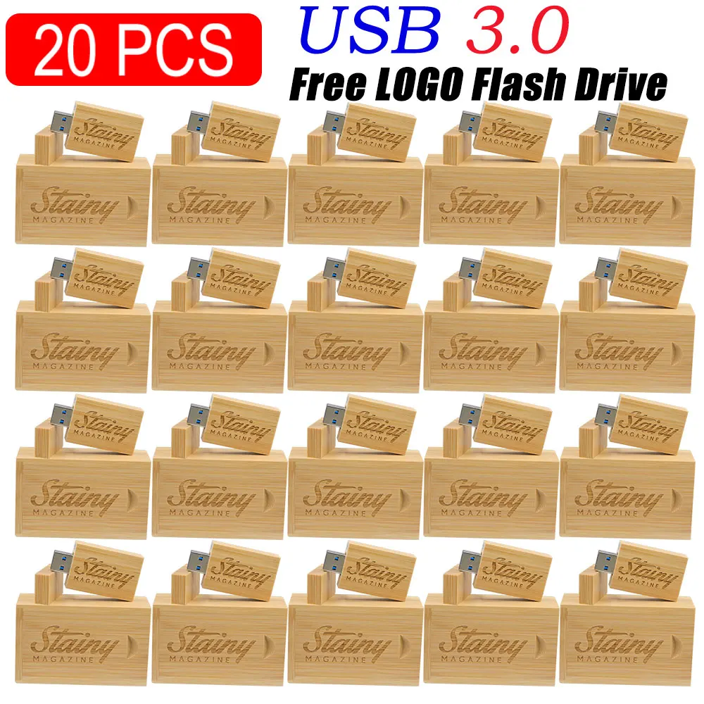 20 PCS/LOT Free Custom Logo USB 3.0 Flash Drive 128GB Beautiful Wooden Box Memory Stick 64GB  Gift Drive 32GB 16GB 8GB 4GB