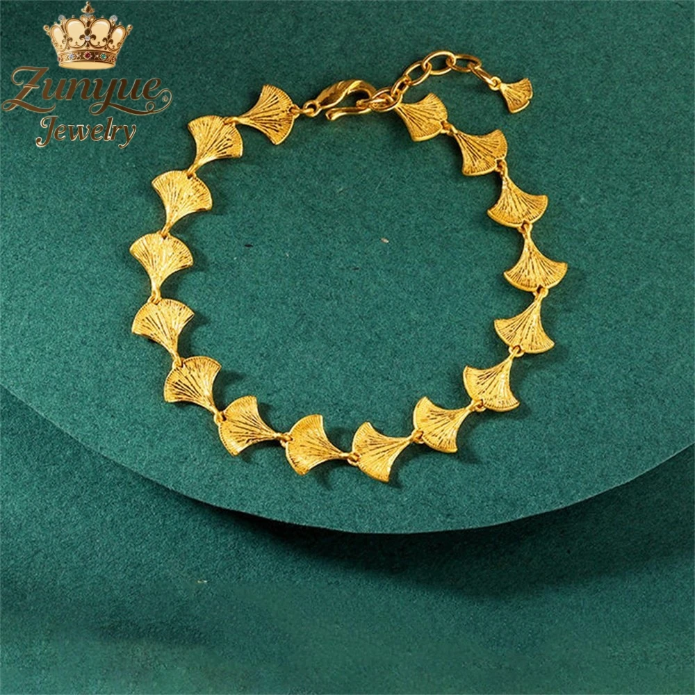 

High-End Sand Gold Ginkgo Leaf Bracelet Luxury Quality Jewelry Handicraft Fashion Jewelry Exquisite Charms Elegant Popular Gift