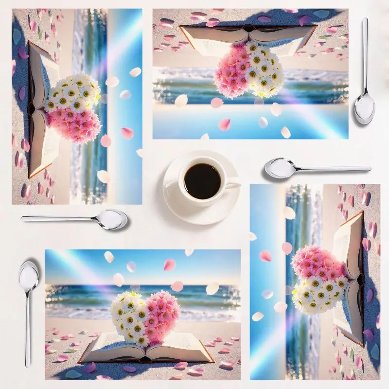 

4-piece rectangular placemat set, vibrant floral design, easy to clean, perfect for home decor and celebrations, 12×18 inches.