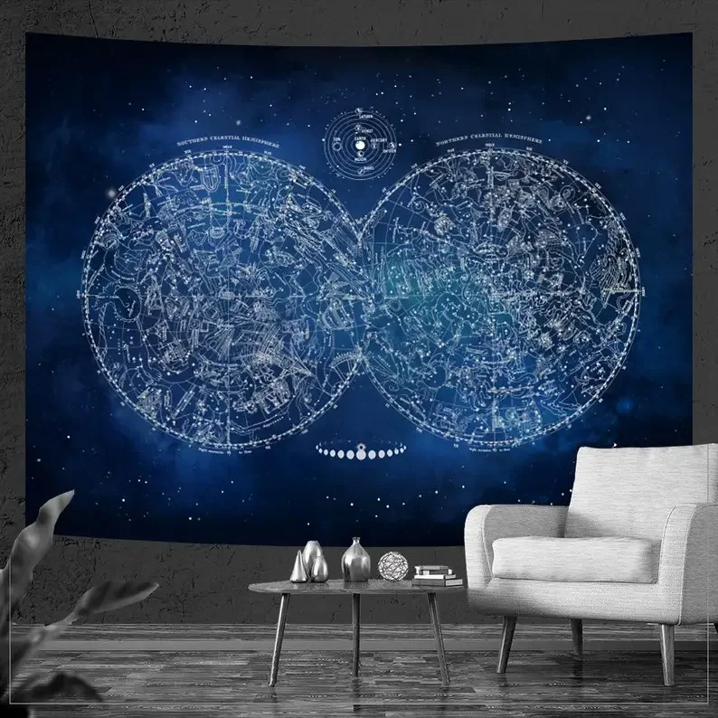 Star Map Both Hemispheres Unique Vintage Astronomy Astrology Mythology Cosmos Galaxy Celestial Art Tapestry For Livingroom Decor