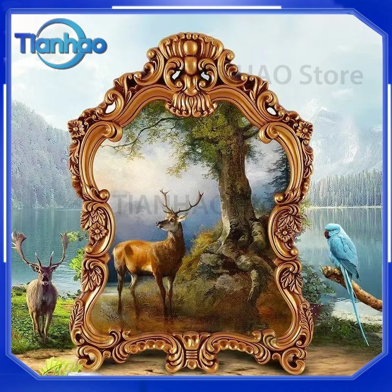 European-style Retro Frame Bathroom Mirror for 76x56x10 cm French Carved Decorative Makeup Mirror