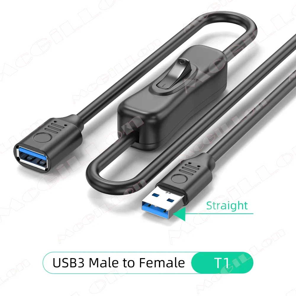 McGiLLon USB 3.0-Verlängerungskabel, Stecker auf Buchse, Verlängerungskabel mit EIN-AUS-Schalter für PC, USB-Lüfter, LED-Lampe, USB-Ladegerät, Netzkabel