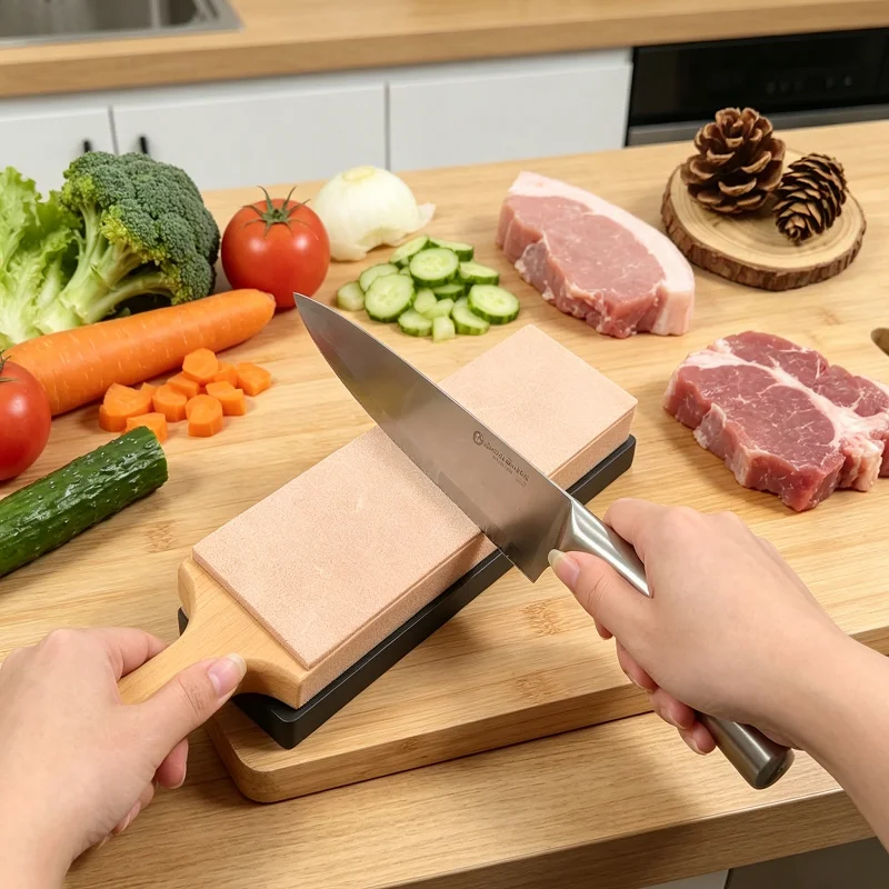 315mm Wooden Handle Knife Sharpener Double Sided Leather Honing Strop Polishing Compound